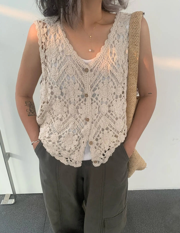 Flora Embroidered Crochet Vest