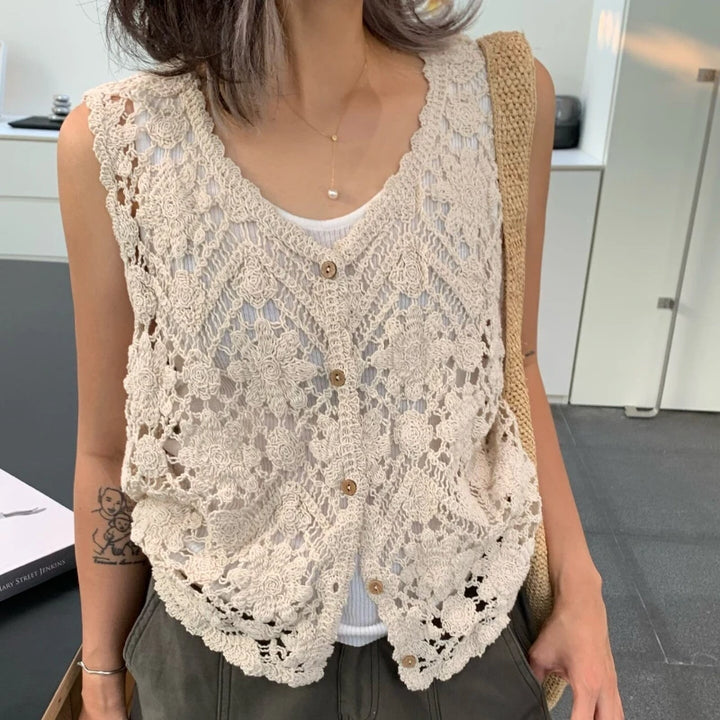 Flora Embroidered Crochet Vest