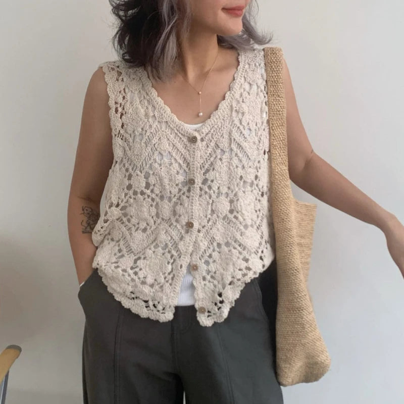 Flora Embroidered Crochet Vest